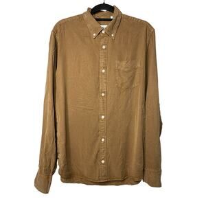 NN07 No Nationality Men's Large Levon Button Down Shirt Brown Long Sleeve Tencel